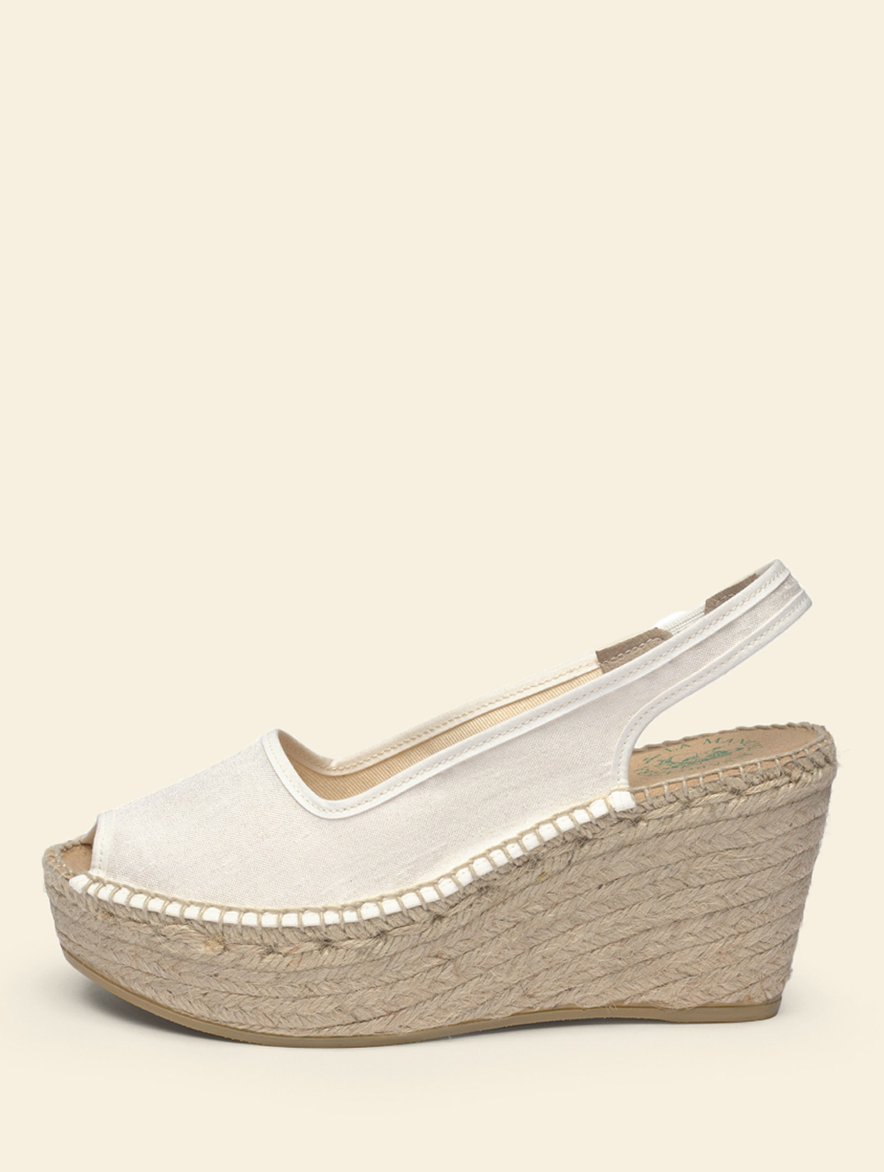 Bridal espadrille wedge about 9cms silk ivory color, natural jute wedge.
