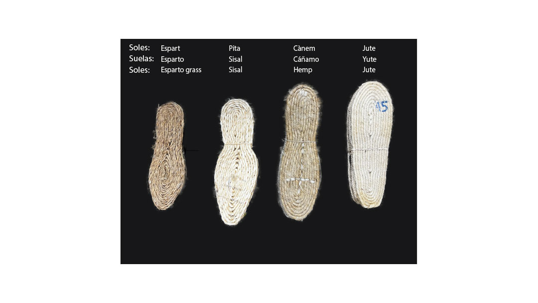 different types of soles made of different types of vegetable fibers, including jute