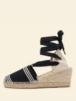 Alpargata de mujer cuña alta de 6 centímetros en color Rayas #2 con cintas, hecha a mano en España.