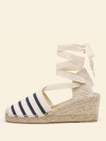 Alpargata de mujer cuña alta de 6 centímetros en color Rayas #11 con cintas, hecha a mano en España.