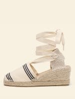 Alpargata de mujer cuña alta de 6 centímetros en color Rayas #5 con cintas, hecha a mano en España.