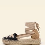 Alpargata Búnker, alpargata de mujer de nuestra categoría de fantasia, modelo de doble suela, con cintas para atar a la pierna, a este modelo se le pueden cambiar las cintas fácilmente.