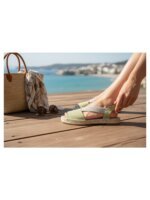 Alpargata para mujer Vallvidriera, una alpargata hecha en lino con elásticos, fabricada por La Manual Alpargatera.